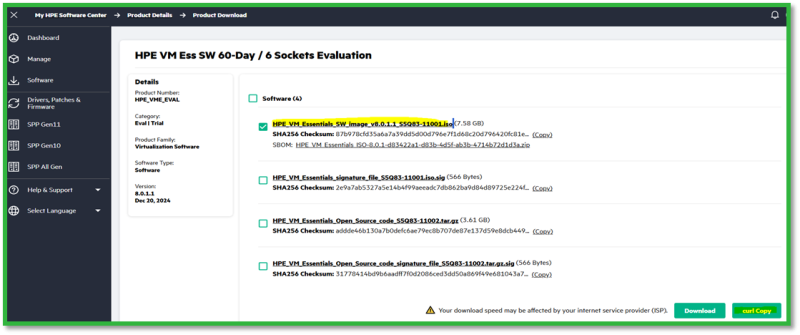 Downloads HPE VME .iso file